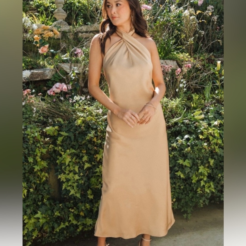 Small Show Me Your MuMu GOLD jasmine Midi Dress halter NWT bridesmaids wedding